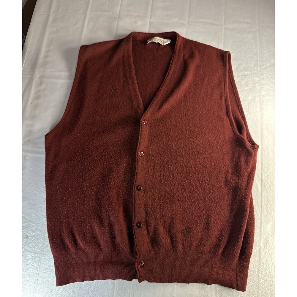 VTG Sears Classics Burgundy Sweater‎ Vest Mens Tall 2XL Wool Blend Button Front